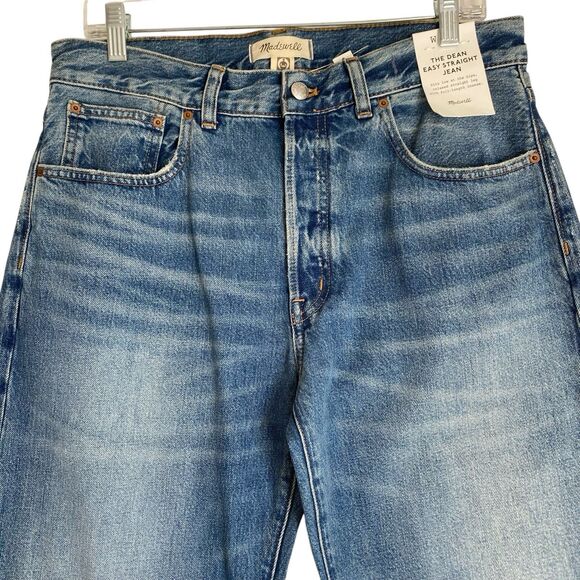 Madewell The Dean Easy Straight Jeans 29T Blue High Rise Distressed Raw Hem - Picture 3 of 13